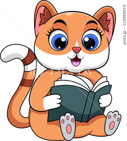 A cute cat reading a book 128869918