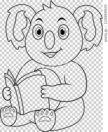 Cartoon koala reading a book line art 128869920
