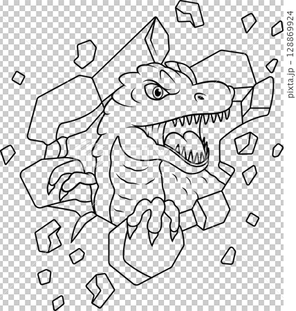 Tyrannosaurus cartoon breaking wall line art Tyrannosaurus cartoon breaking wall line art 128869924