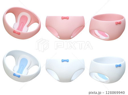 cartoon style cute panty with sanitary pads 3D graphic 128869940