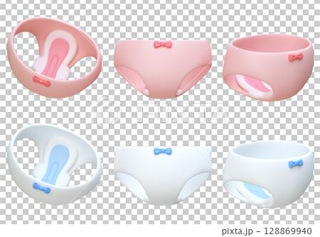cartoon style cute panty with sanitary pads 3D graphic 128869940