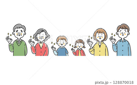 OKサインをする家族三世代 上半身 ベクター OKサインをする家族三世代 上半身 ベクター 128870018
