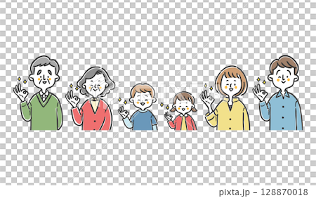 OKサインをする家族三世代 上半身 ベクター OKサインをする家族三世代 上半身 ベクター 128870018