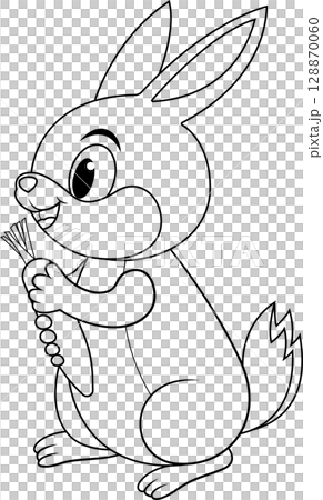 Cartoon rabbit holding carrot with smile line art Cartoon rabbit holding carrot with smile line art 128870060