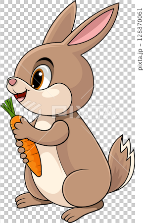 Cute cartoon bunny holding a carrot Cute cartoon bunny holding a carrot 128870061