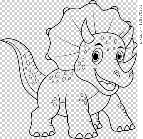 Cartoon happy triceratops line art Cartoon happy triceratops line art 128870251