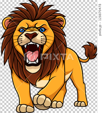 Cartoon lion roaring on white background Cartoon lion roaring on white background 128870478