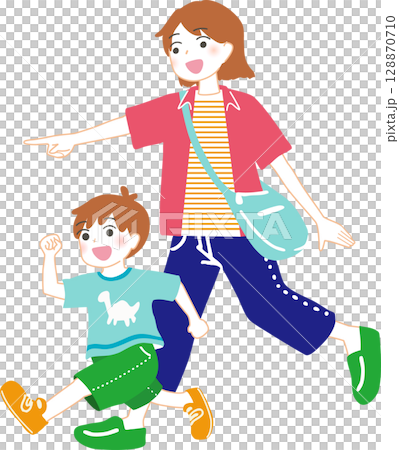 媽媽和孩子外出插畫 媽媽和孩子外出插畫 128870710