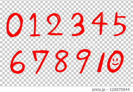 Handwritten numbers set, red 128870844