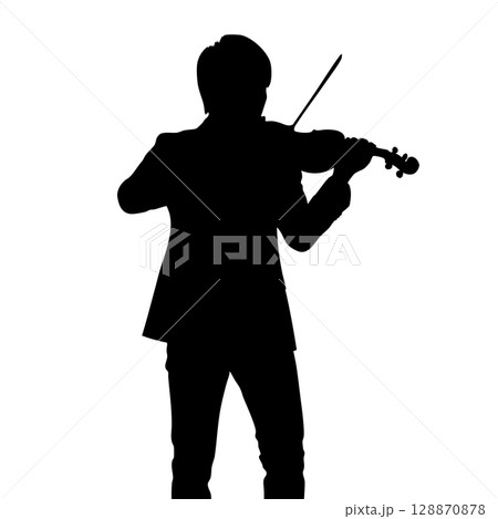 バイオリンを演奏する男性のシルエットイラスト 128870878