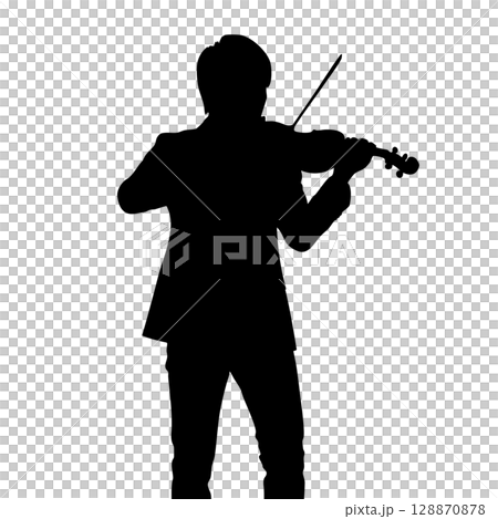 バイオリンを演奏する男性のシルエットイラスト 128870878