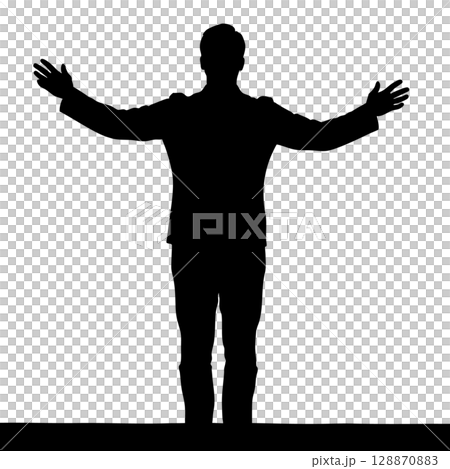 Silhouette illustration of an orchestra conductor waving a baton Maestro 128870883