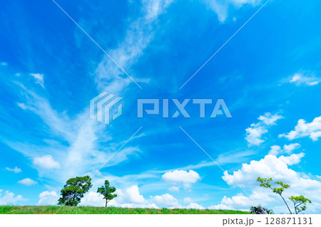 青空と雲と草原 128871131