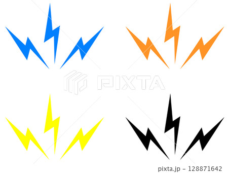 感電や衝撃を受ける稲妻の電撃マークのイラスト 128871642