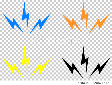 感電や衝撃を受ける稲妻の電撃マークのイラスト 128871642