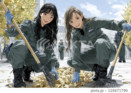 清掃活動をする女性のイラスト素材 清掃活動をする女性のイラスト素材 128871790
