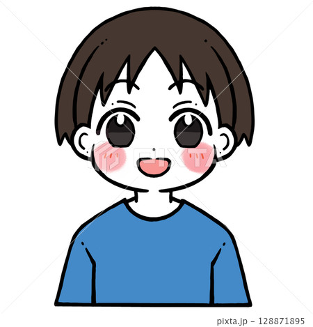 照れる笑った顔の男の子のイラスト 128871895