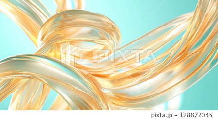Flowing golden abstract ribbons intertwine against turquoise background Flowing golden abstract ribbons intertwine against turquoise background 128872035