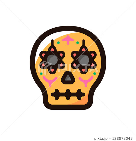 カラベラのイラストアイコン(メキシコ・死者の日・伝統文化素材) カラベラのイラストアイコン(メキシコ・死者の日・伝統文化素材) 128872045