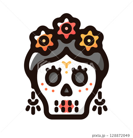 カラベラのイラストアイコン(メキシコ・死者の日・伝統文化素材) カラベラのイラストアイコン(メキシコ・死者の日・伝統文化素材) 128872049