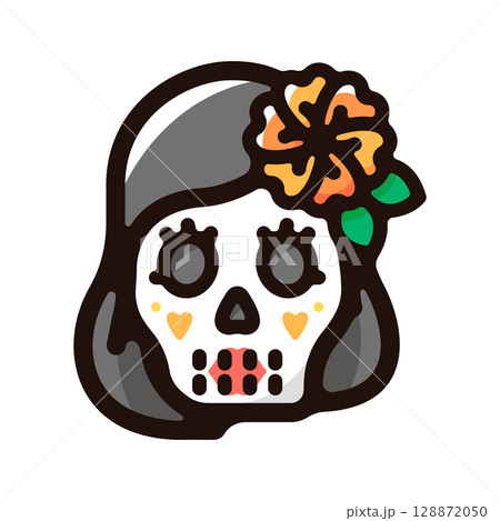 カラベラのイラストアイコン(メキシコ・死者の日・伝統文化素材) カラベラのイラストアイコン(メキシコ・死者の日・伝統文化素材) 128872050