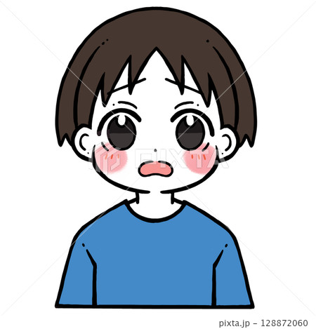 照れる困り顔の男の子のイラスト 128872060