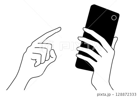 右から見た後ろ向きでスマートフォンを操作する手のベクターイラスト 128872333