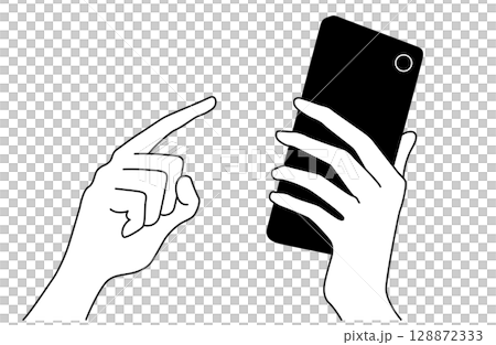 Vector illustration of a hand operating a smartphone facing backwards from the right 128872333