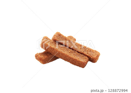 Rye rusks with garlic. Garlik bread snack for beer isolated on white. Rye rusks with garlic. Garlik bread snack for beer isolated on white. 128872994