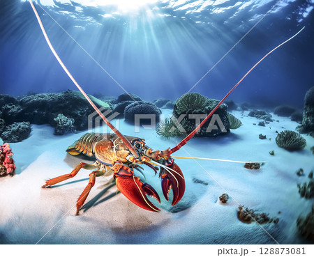 水中を泳ぐロブスターのイメージ素材 128873081
