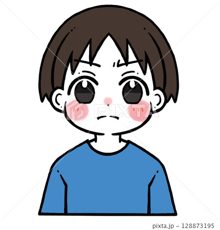 怒った顔の男の子のイラスト 128873195