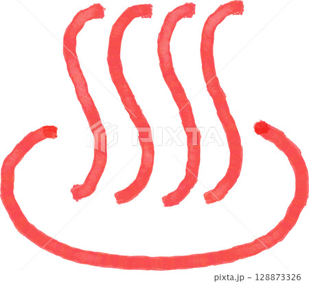 赤い水性ペンで描いた温泉マークアイコン 128873326