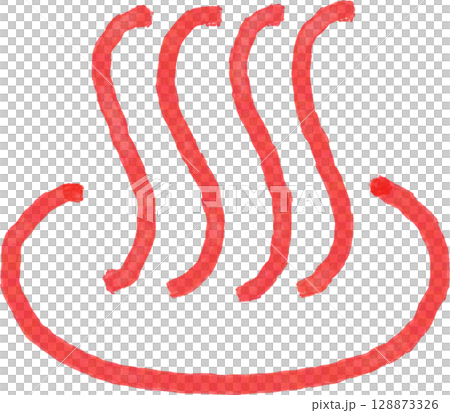 赤い水性ペンで描いた温泉マークアイコン 128873326