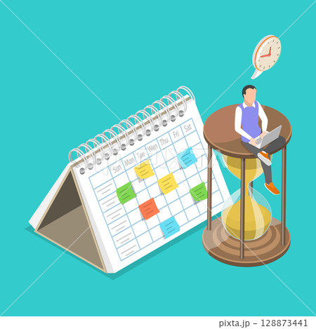 3D Isometric Flat Vector Illustration of Business and Organization, Concept Of Time Management And Planning In Scheduling For Effective Efficiency 3D Isometric Flat Vector Illustration of Business and Organization, Concept Of Time Management And Planning In Scheduling For Effective Efficiency 128873441