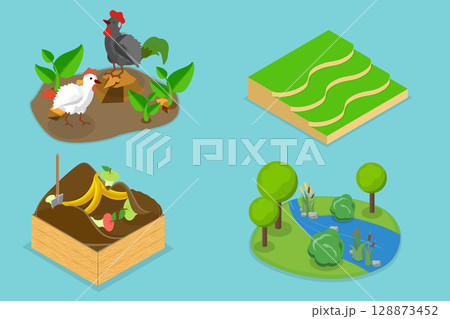 3D Isometric Flat Vector Illustration of Gardening and Farming Approaches, Collection Set for Regenerative Agriculture And Sustainable Crops 128873452