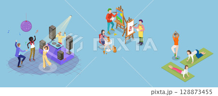 3D Isometric Flat Vector Illustration of Peoples Hobbies Variety, Set Depicting Entertainment And Recreation As Abstract Concepts 3D Isometric Flat Vector Illustration of Peoples Hobbies Variety, Set Depicting Entertainment And Recreation As Abstract Concepts 128873455