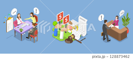 3D Isometric Flat Vector Illustration of Finance Calculation, Bank Services For Business 128873462