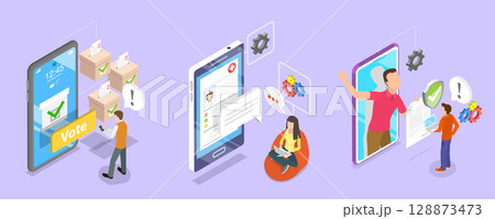 3D Isometric Flat Vector Illustration of Health Insurance, Blockchain Technology Applications 128873473