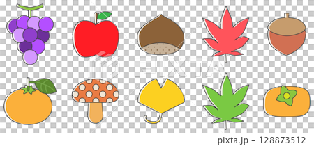 Autumn flavors and leaves natural material set Autumn flavors and leaves natural material set 128873512