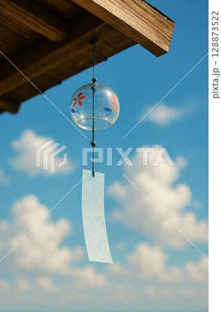 夏空に揺れる風鈴・涼を感じる日本の夏の風景 128873522