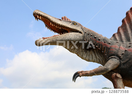 Pattaya,Thailand-January 28,2022:The dinosaurs statue is beautiful for travel in holiday at Nong Nooch Tropical Botanical Garden 128873588