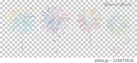 シンプルな水彩の打ち上げ花火のベクターイラストセット2 128873616