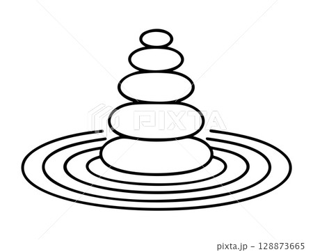 Stones pyramid rock cairn outline icon line art, black and white doodle style 128873665