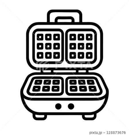 waffle iron outline icon line art, black and white doodle style 128873676