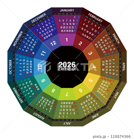 2026年の12角形年間カレンダー 128874366