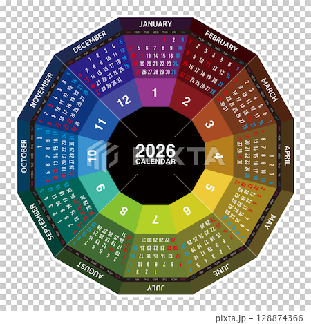 2026年の12角形年間カレンダー 128874366
