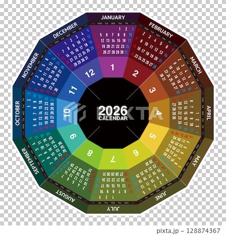 2026 dodecagonal calendar No Japanese holidays listed 128874367