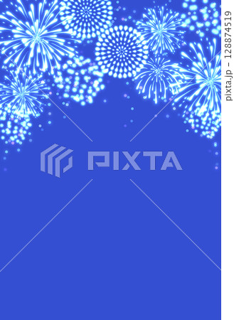 爽やかなブルーの背景と花火 フレーム 爽やかなブルーの背景と花火 フレーム 128874519