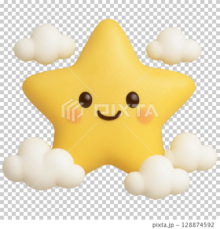 A cheerful and cute 3D cartoon yellow star with...のイラスト素材 [128874592 ...