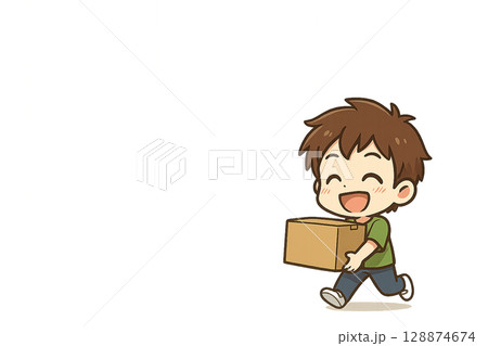 文化祭準備に励む大学生のミニキャライラスト（透過PNG・中央余白あり） 128874674